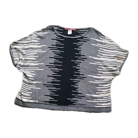 Beyond Threads Pima Black Ecru Geometric Print Short Sleeve Pullover/top Size XL - Picture 1 of 9
